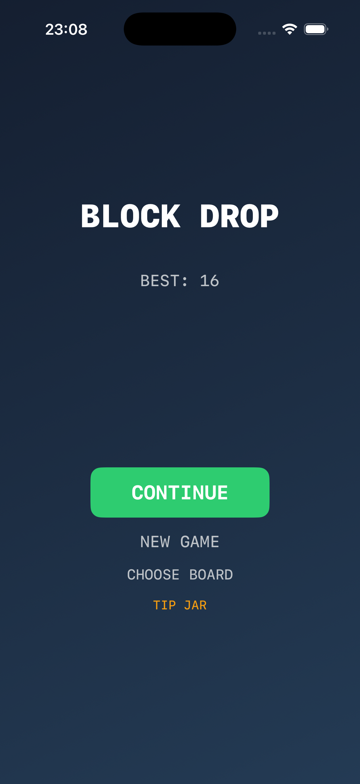 BlockDropable iPhone screenshot showing chain reaction