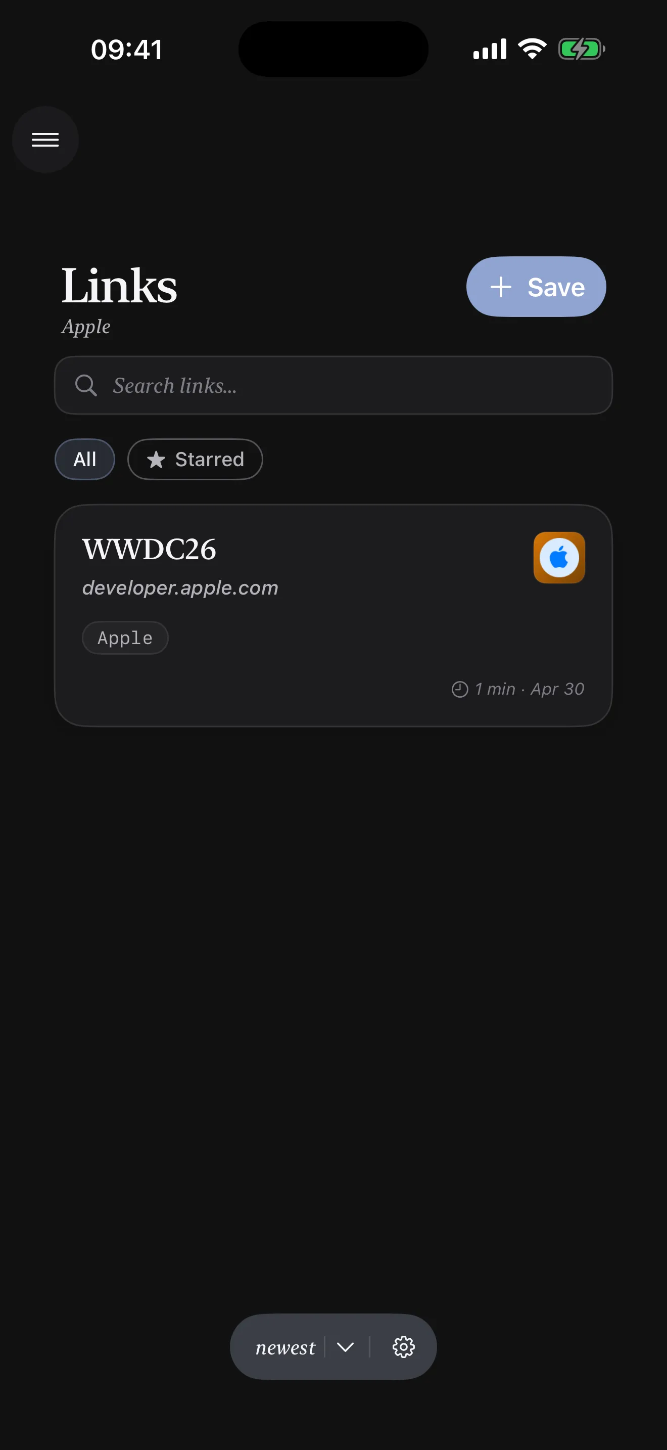 Linkable iPhone screenshot showing the link library