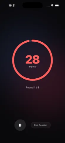 PureTimer screenshot showing active workout